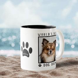 Caneca De Café Em Dois Tons Nome de impressões de patas de papai cachorro do m