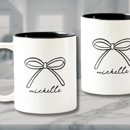 Caneca De Café Em Dois Tons Nome de Laço Personalizado Monograma