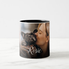 Caneca De Café Em Dois Tons Nome de Script de Foto de Animal de Estimação Simp