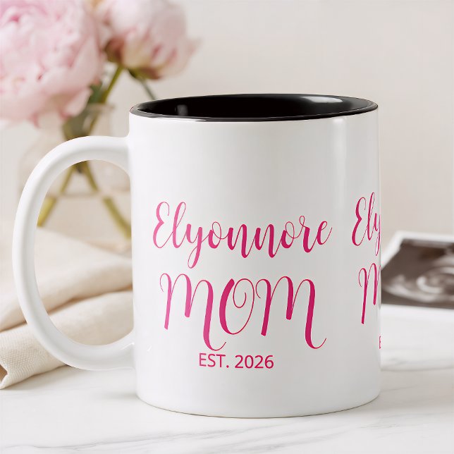 Caneca De Café Em Dois Tons Nome de Script Rosa Estabelecido pela Mamãe (Criador carregado)