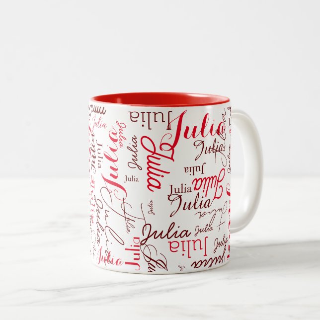 Caneca De Café Em Dois Tons Nome de Script Vermelho Personalizado da Julia rep (Frente Esquerda)