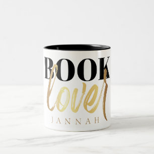 Caneca De Café Em Dois Tons Nome do Amante do Livro Preto Elegante Dourado