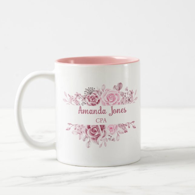Caneca De Café Em Dois Tons Nome do Cliente CPA Contador Rosa (Esquerda)
