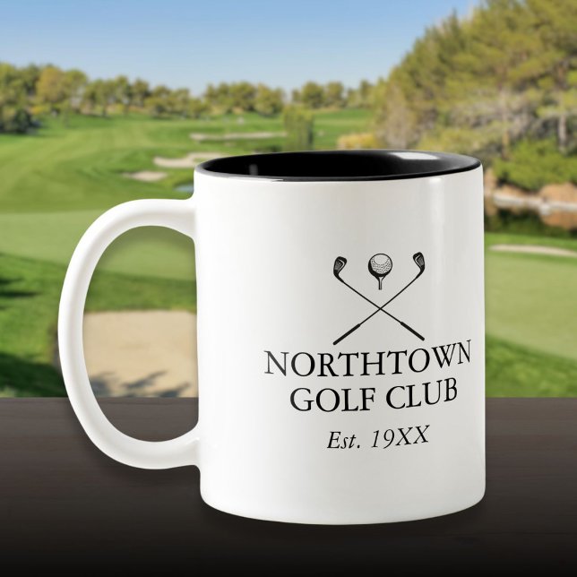 Caneca De Café Em Dois Tons Nome do Clube de Golfe Clássico Personalizado (Personalized Classic Golf Club Name Two-Tone Coffee Mug)