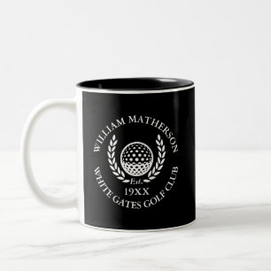 Caneca De Café Em Dois Tons Nome do Clube de Golfe Personalizado Preto e Branc