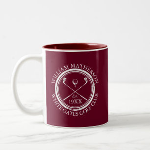Caneca De Café Em Dois Tons Nome do Clube de Golfe Vermelho Borgonha Personali