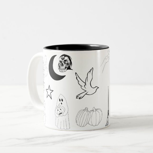 Caneca De Café Em Dois Tons Nome do contorno de Halloween Spooky (Frente Esquerda)