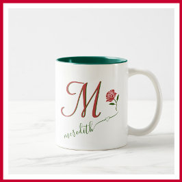 Caneca De Café Em Dois Tons Nome do Coração Floral do Monograma Personalizado