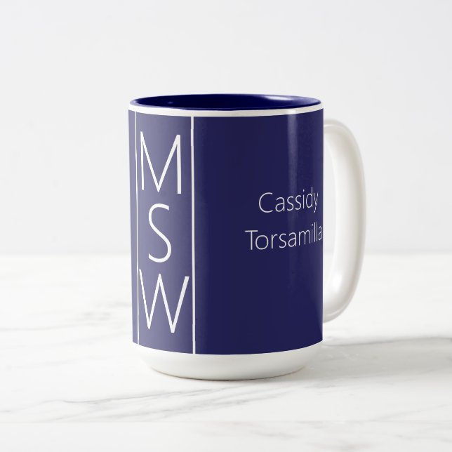 Caneca De Café Em Dois Tons Nome do formando MSW Azul (Frente Esquerda)
