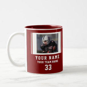 Caneca De Café Em Dois Tons Nome do Jogador Vermelho Número Equipe Foto
