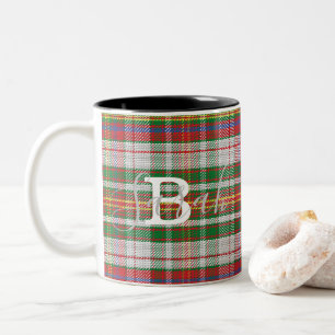 Caneca De Café Em Dois Tons Nome do Monograma Verificado com Tartan Multicolor