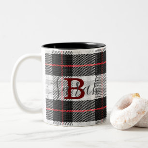 Caneca De Café Em Dois Tons Nome do Monograma Verificado do Tartan Preto e Bra