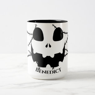 Caneca De Café Em Dois Tons Nome do rosto da abóbora-de-bico-de-lanterna do Ha