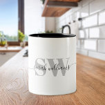 Caneca De Café Em Dois Tons Nome do Script Chic Moderno Elegante Monograma<br><div class="desc">Monograma Moderno Elegante Chic Script Nome Calliografia Mug</div>