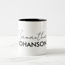 Caneca De Café Em Dois Tons Nome do Script do Monograma | Feminina Minimalista