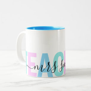 Caneca De Café Em Dois Tons Nome do Script do Professor Cores de Ombro Púrpura