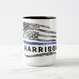 Caneca De Café Em Dois Tons Nome do Sinalizador de Linha Fina Azul Mug