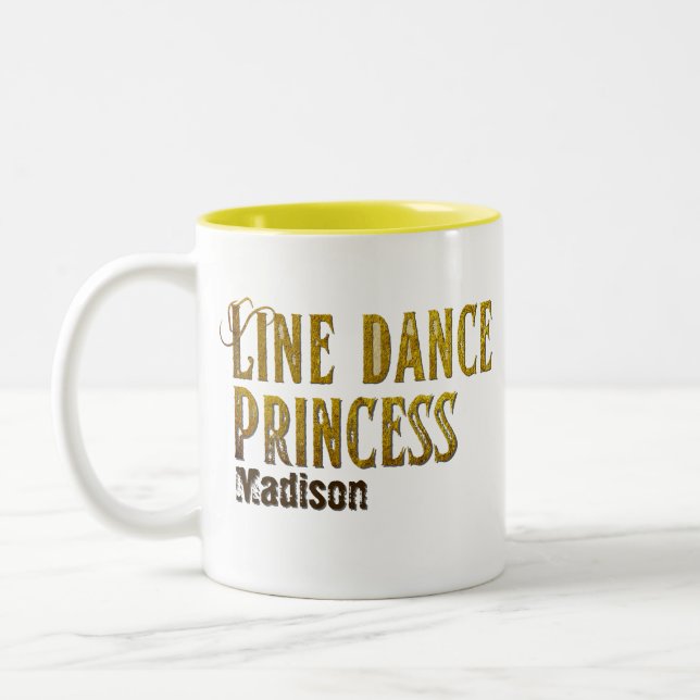 Caneca De Café Em Dois Tons Nome dourado da princesa de dança de linha (Esquerda)