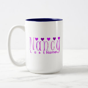 Caneca De Café Em Dois Tons Nome e coração de "Nancy" personalizados e bonitos