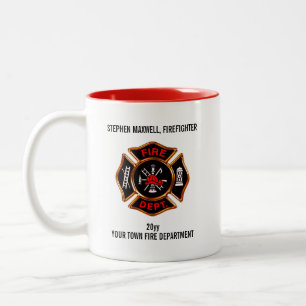Caneca De Café Em Dois Tons Nome e departamento do emblema do bombeiro