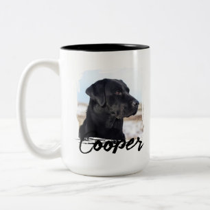 Caneca De Café Em Dois Tons Nome e Foto de Tipografia Moderna Simples do Pet