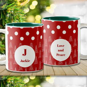 Caneca De Café Em Dois Tons Nome e mensagem personalizados de pontos e árvores