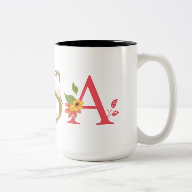 Caneca De Café Em Dois Tons Nome Elegante do ROSA bordado (Direita)