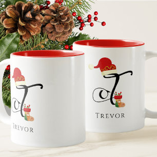 Caneca De Café Em Dois Tons Nome Elegante Inicial Letra Moderna T Natal