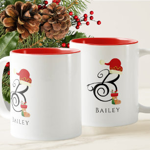 Caneca De Café Em Dois Tons Nome Elegante Script Inicial Letra B Natal