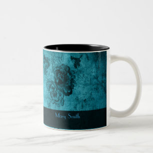 Caneca De Café Em Dois Tons Nome floral do costume do teste padrão do vintage