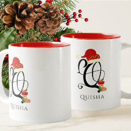 Caneca De Café Em Dois Tons Nome Letra Q Monograma Moderno Natal