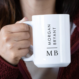 Caneca De Café Em Dois Tons Nome moderno inicia preto e branco minimalista
