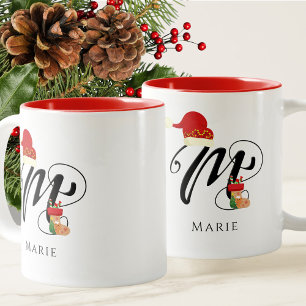 Caneca De Café Em Dois Tons Nome Moderno Monograma Inicial Letra M Natal