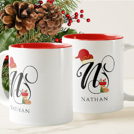 Caneca De Café Em Dois Tons Nome Moderno Tendência Letra Inicial N Férias de I