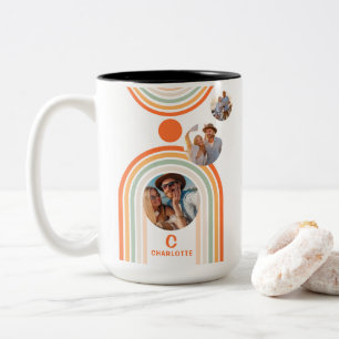 Caneca De Café Em Dois Tons Nome Monograma Boho Arch Multi Photo Trendy Girly