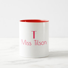 Caneca De Café Em Dois Tons Nome Monograma Minimalista Vermelho Moderno Profes