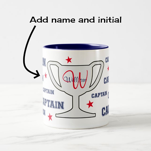 Caneca De Café Em Dois Tons Nome monograma personalizado para capitão esportiv (Showing 'two-tone' mug, navy option)