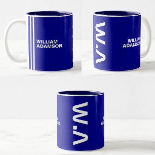 Caneca De Café Em Dois Tons Nome Monogramado para Ele Azul Marinho Moderno B