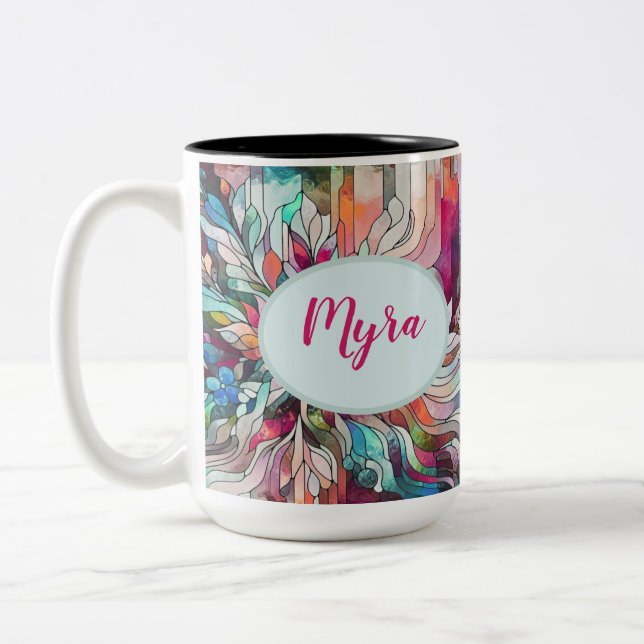 Caneca De Café Em Dois Tons Nome Personalizado Abstrato de Vidro Obtido (Esquerda)