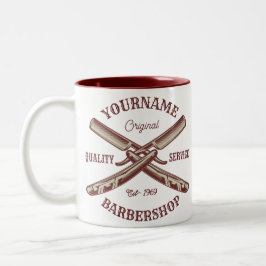 Caneca De Café Em Dois Tons NOME Personalizado Barber Hetero Razor Barbershop