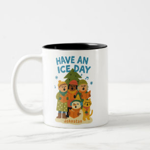Caneca De Café Em Dois Tons Nome personalizado Caça de Natal Tem um dia gelado