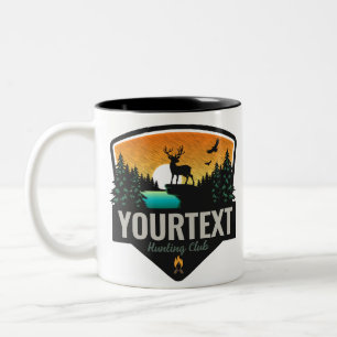 Caneca De Café Em Dois Tons NOME Personalizado Caça Selvagem de Elk Sunset