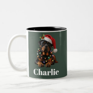 Caneca De Café Em Dois Tons Nome Personalizado Cachorro Rottweiler Natal 