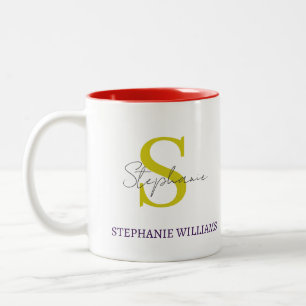 Caneca De Café Em Dois Tons Nome Personalizado Clássico Elegante Preto Branco