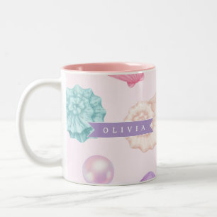 Caneca De Café Em Dois Tons Nome Personalizado Costeiro Concha de Pastel Perso