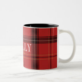 Caneca De Café Em Dois Tons Nome Personalizado Cozy Xadrez Vermelha/Tartan Hol