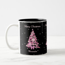 Caneca De Café Em Dois Tons Nome Personalizado da Árvore Rosa de Natal Elegant