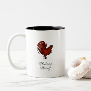 Caneca De Café Em Dois Tons Nome personalizado da família do galo vermelho rús