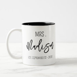 Caneca De Café Em Dois Tons Nome Personalizado da Sra Data do Casamento Casame