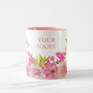 Caneca De Café Em Dois Tons Nome personalizado das aves tropicais, cor-de-rosa